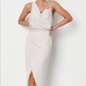 MISSGUIDED— NWT— SIZE 12– CREAM— SLIP DRESS— ASYMMETRICAL